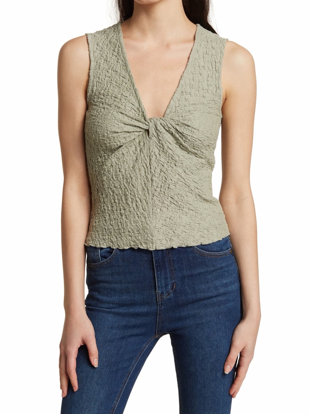 #342- NEW Madewell Sage Popcorn Knit Twist Front Sleeveless Crop Top